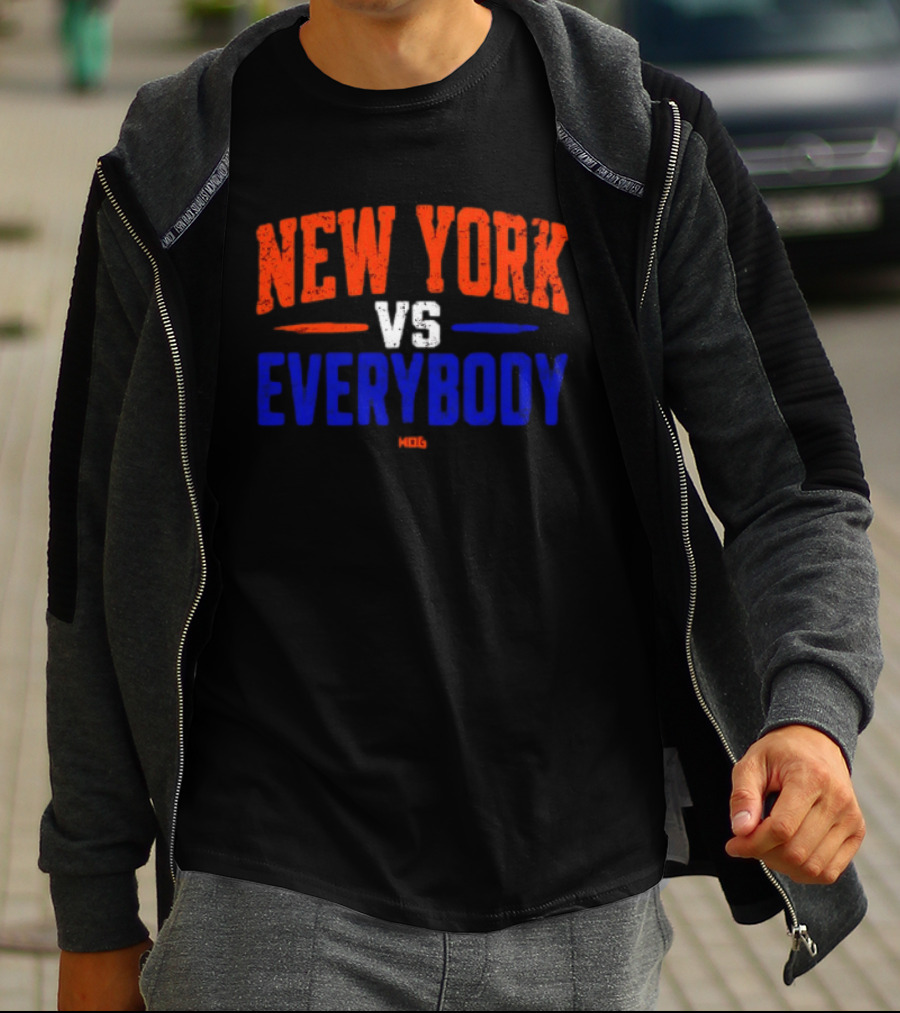 New York Vs Everybody Bold Red White Blue Distressed T-Shirt