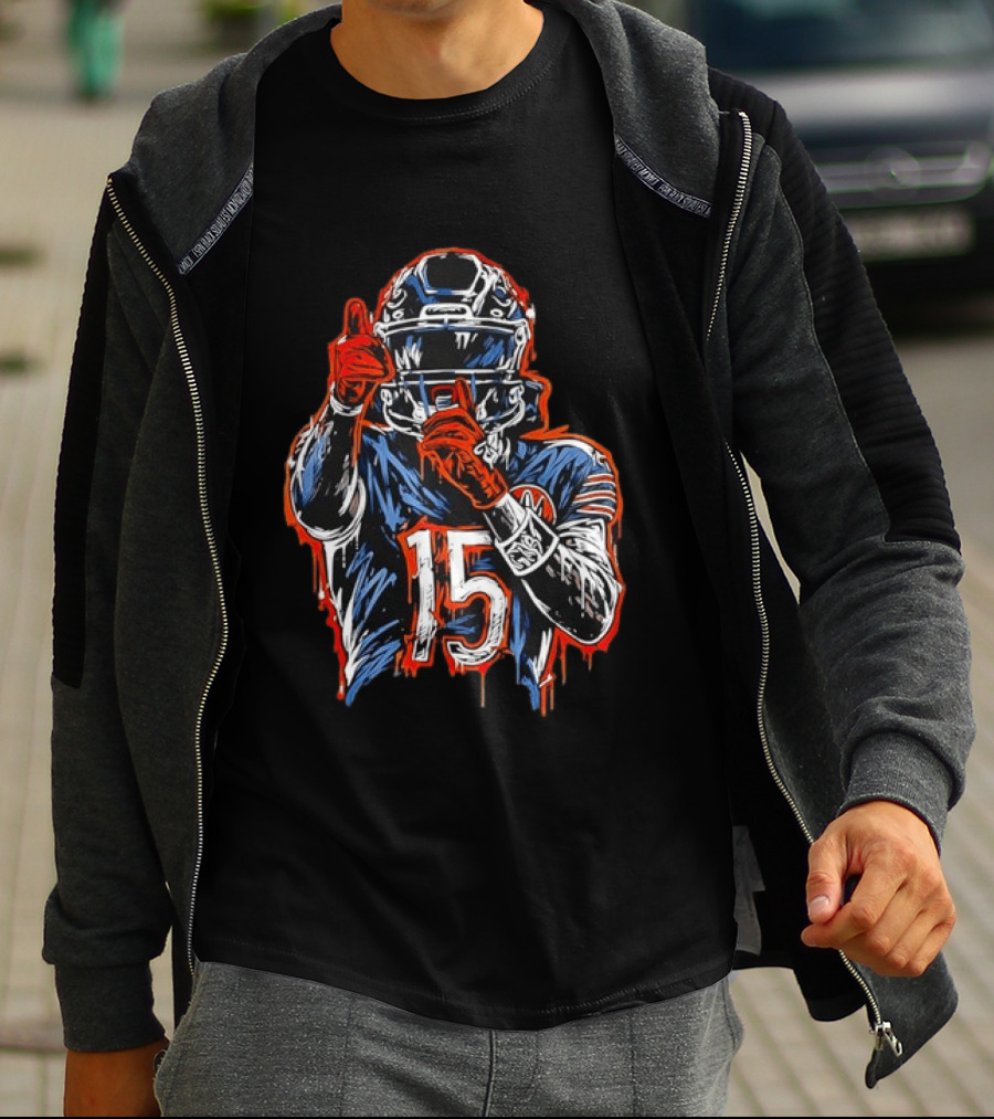 Rome Odunze Chicago Bears Number 15 Football Art Quietly Building T-Shirt