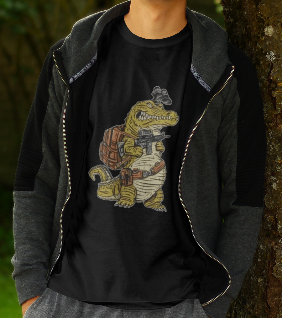 Tactical Alligator With Firearm And Backpack T-Shirt