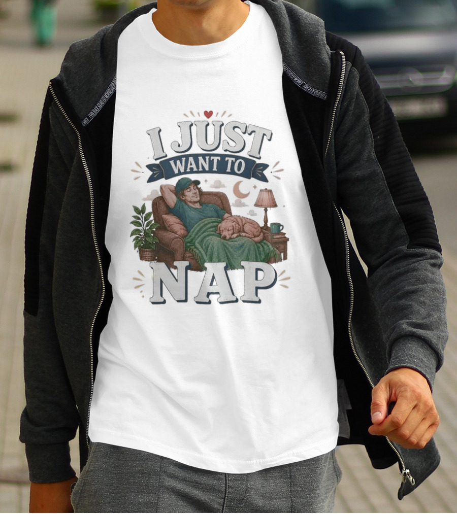 I Just Want To Nap Cozy Scene With Chair And Dog T-Shirt