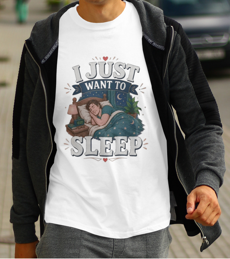 I Just Want To Sleep Cozy Bed Nighttime Scene T-Shirt