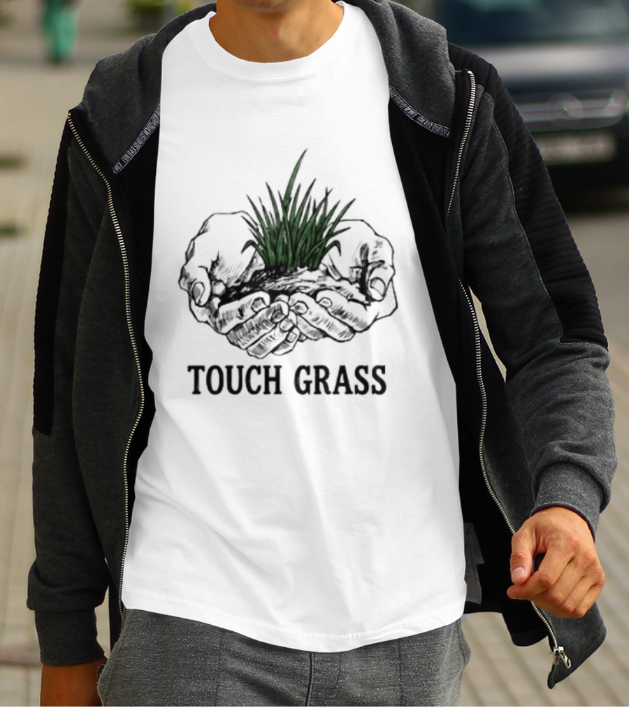Touch Grass Hands Holding Earth And Soil Meme T-Shirt