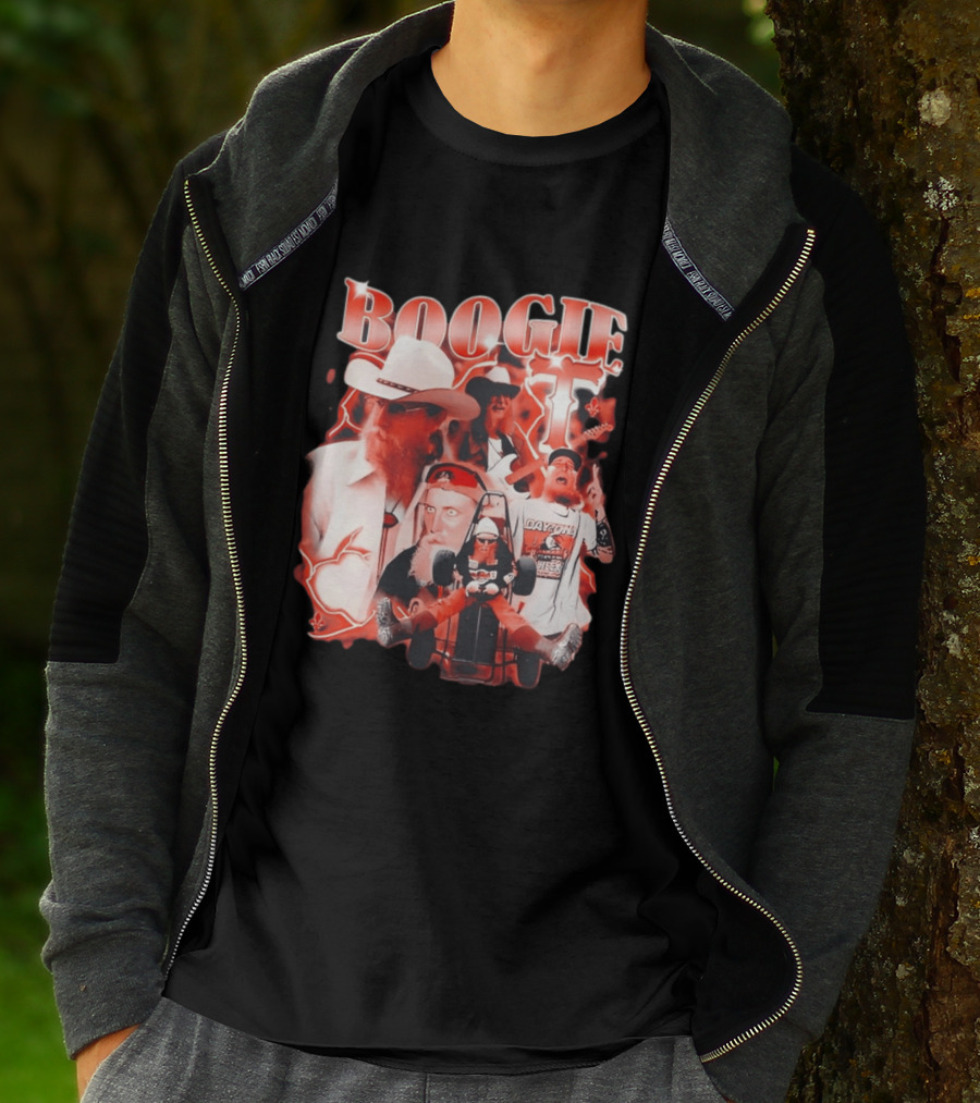 Boogie Get Faced Cowboy Hat Guitar Racing Collage T-Shirt