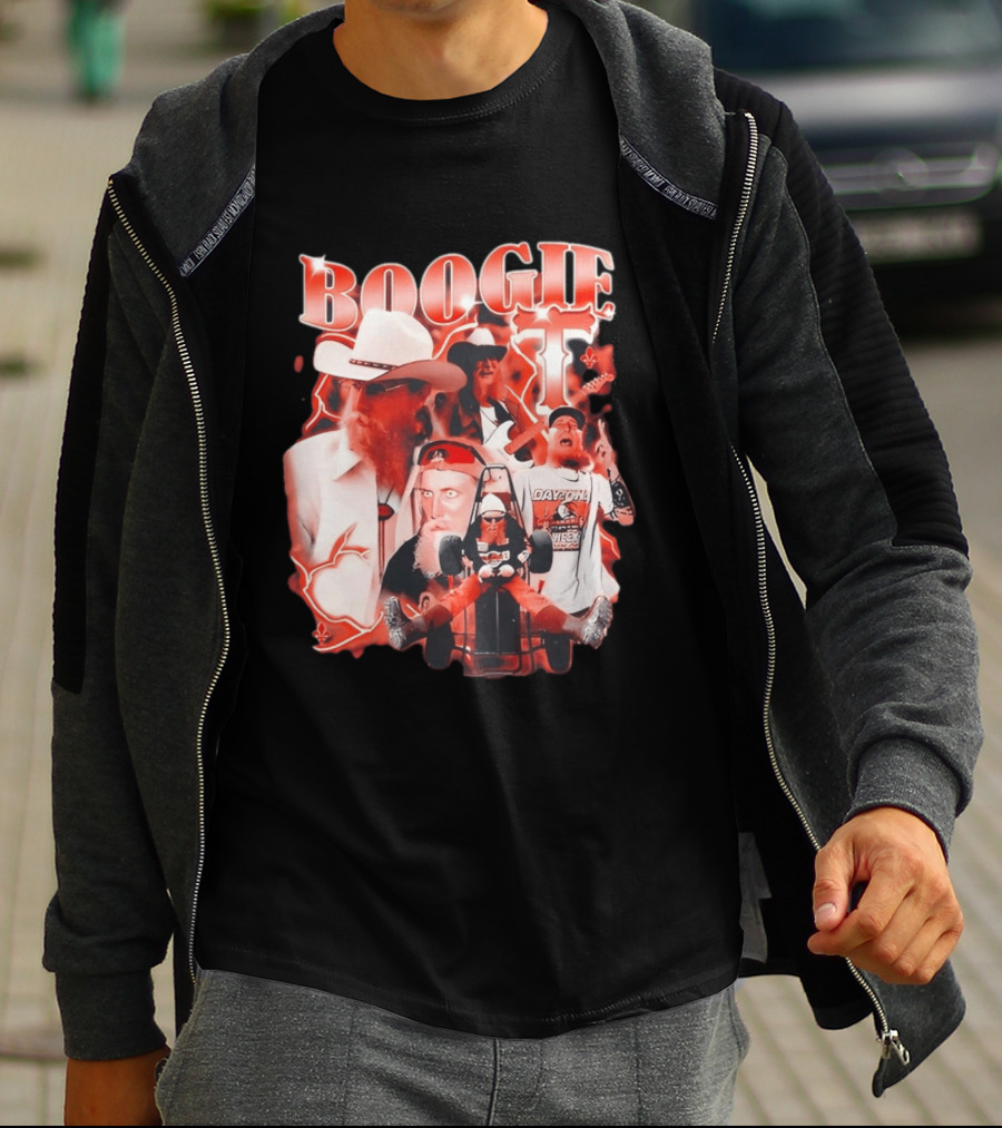 Boogie Get Faced Cowboy Hat Guitar Racing Collage T-Shirt