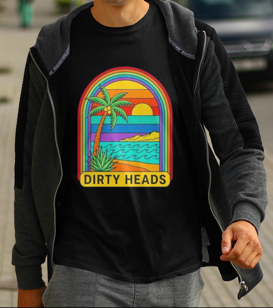 Dirty Heads Vibrant Sunset Beach Scene With Palm Tree And Waves T-Shirt