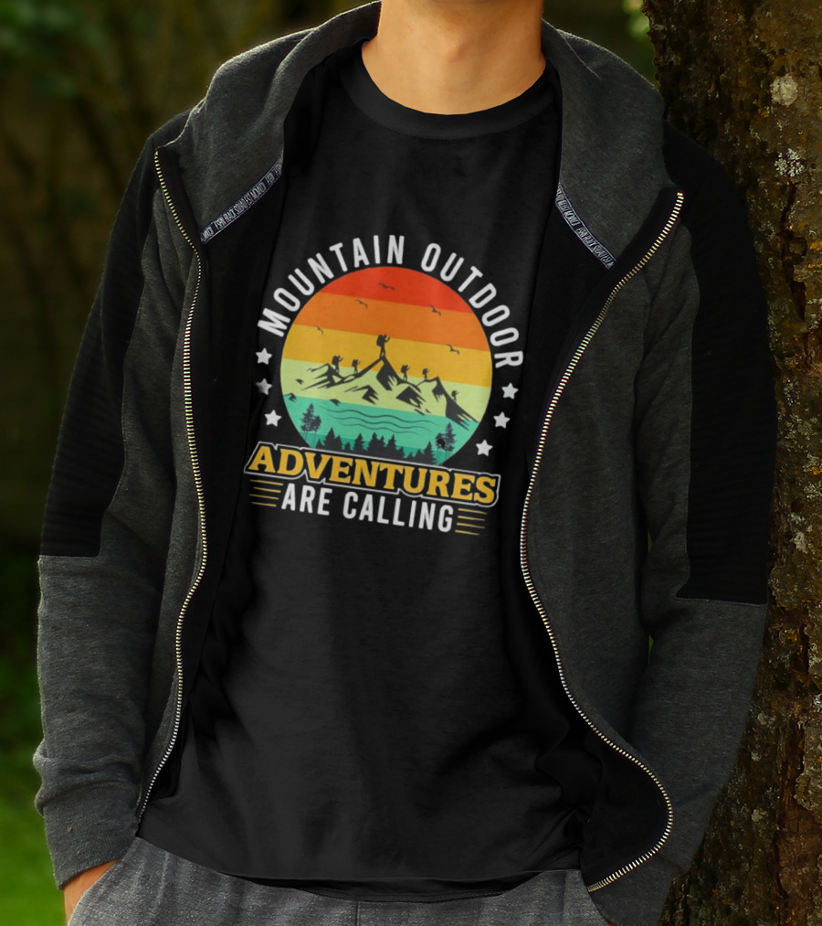 Mountain Outdoor Adventures Are Calling Vintage Sunset Hiking T-Shirt