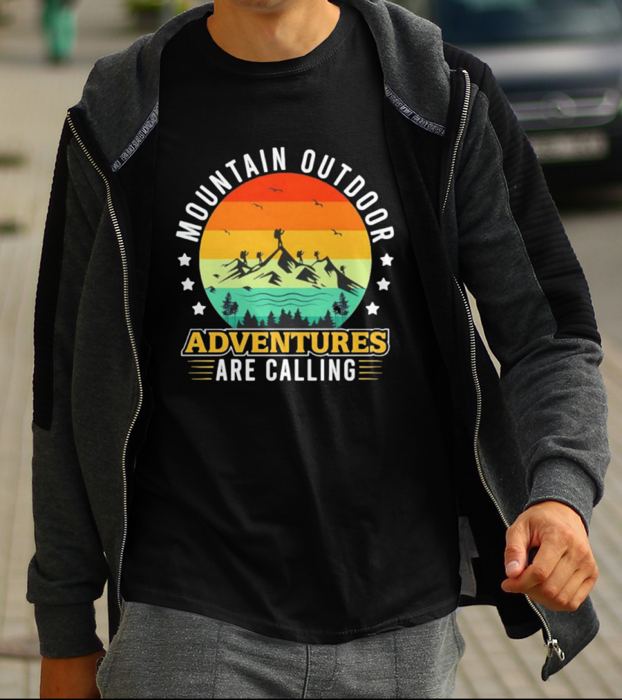 Mountain Outdoor Adventures Are Calling Vintage Sunset Hiking T-Shirt