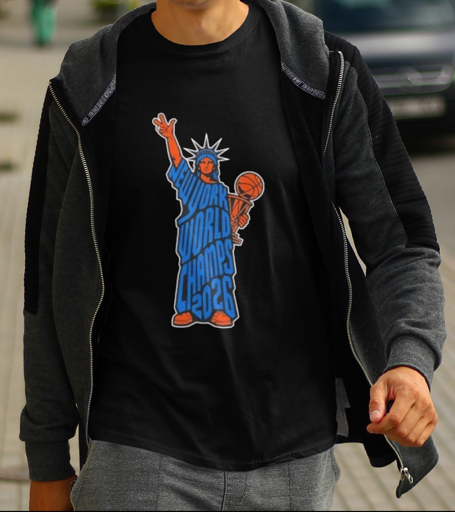 New York Knicks Statue Of Liberty World Champs 2026 Trophy T-Shirt
