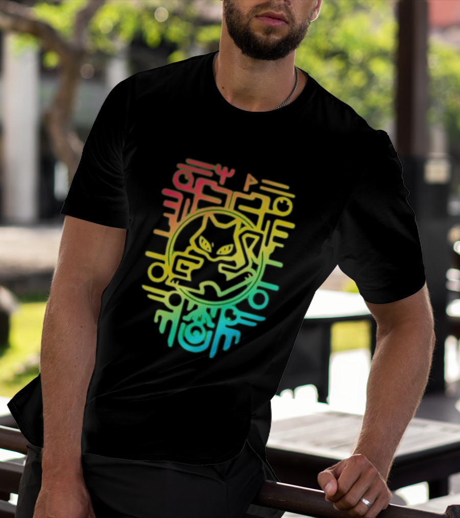 Og Ancient Mew And Mewtwo Pokemon Holographic Hieroglyphic T-Shirt