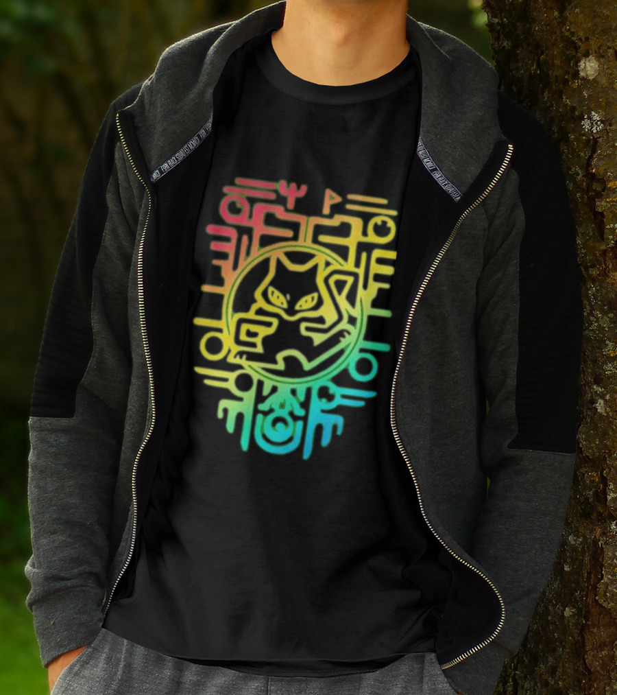 Og Ancient Mew And Mewtwo Pokemon Holographic Hieroglyphic T-Shirt