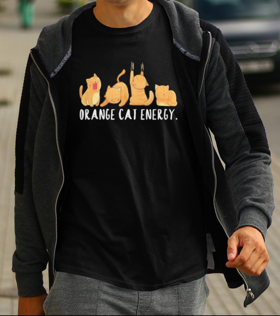 Orange Cat Energy Playful Whimsical Feline Vibes T-Shirt