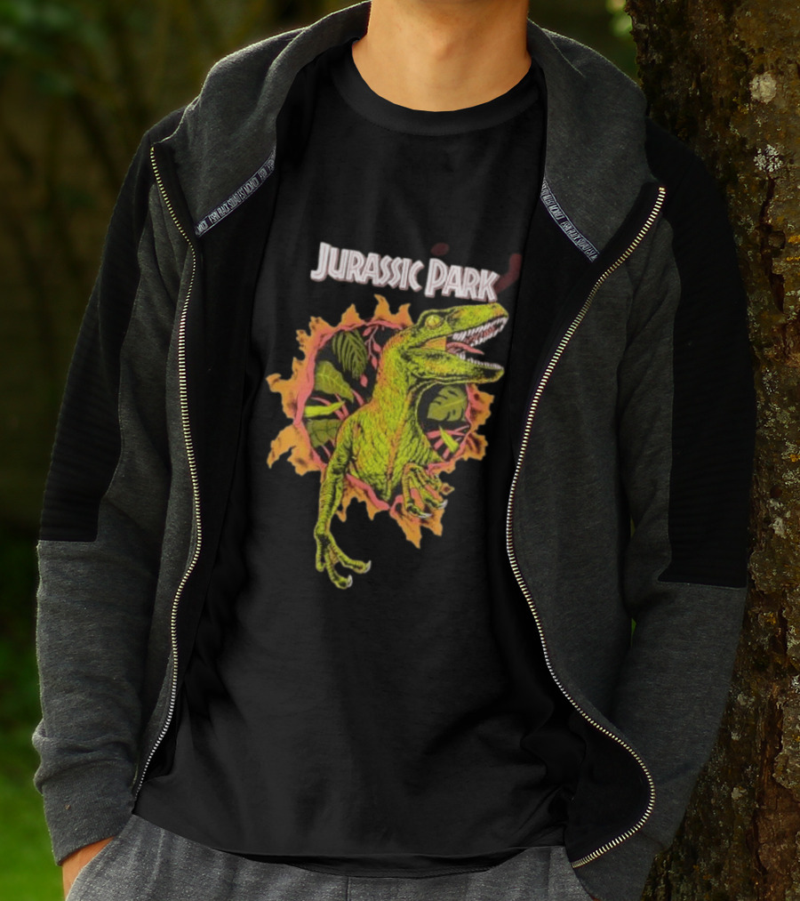 Velociraptor Jurassic Park Dinosaur Breaking Through Wall T-Shirt