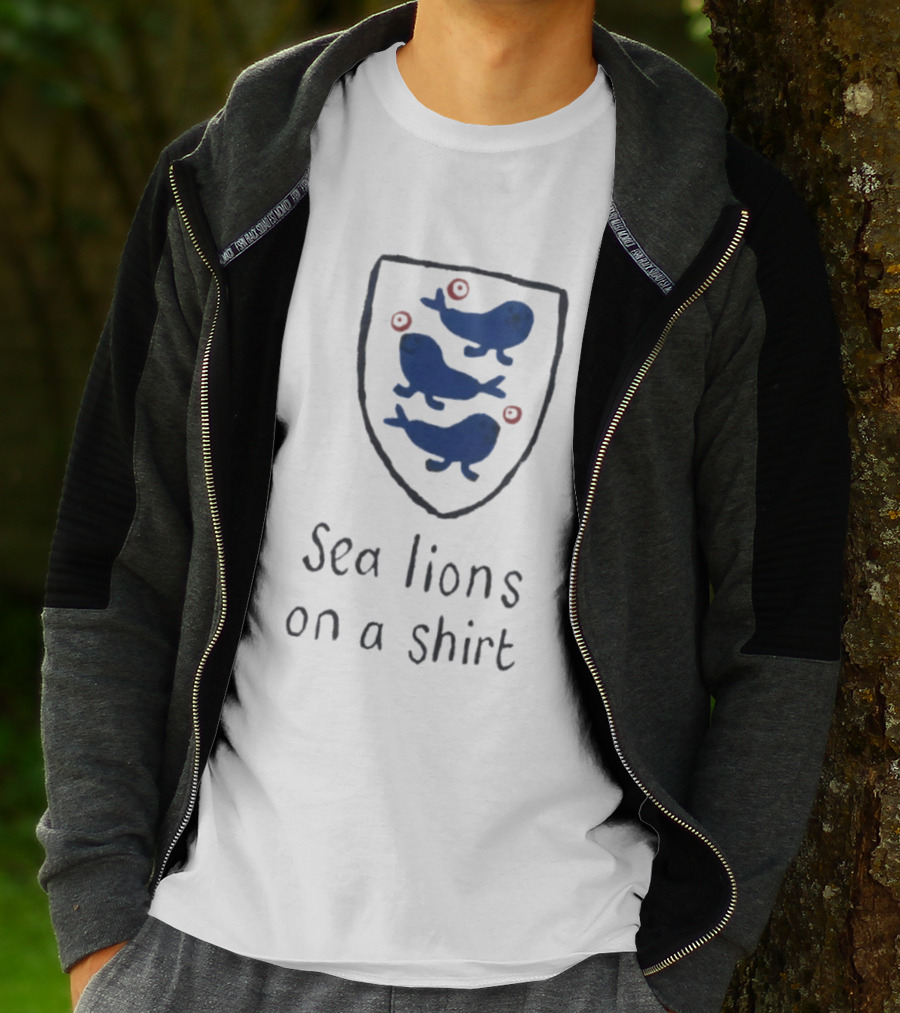 Sea Lions On A Shield Logo England Football Playful T-Shirt