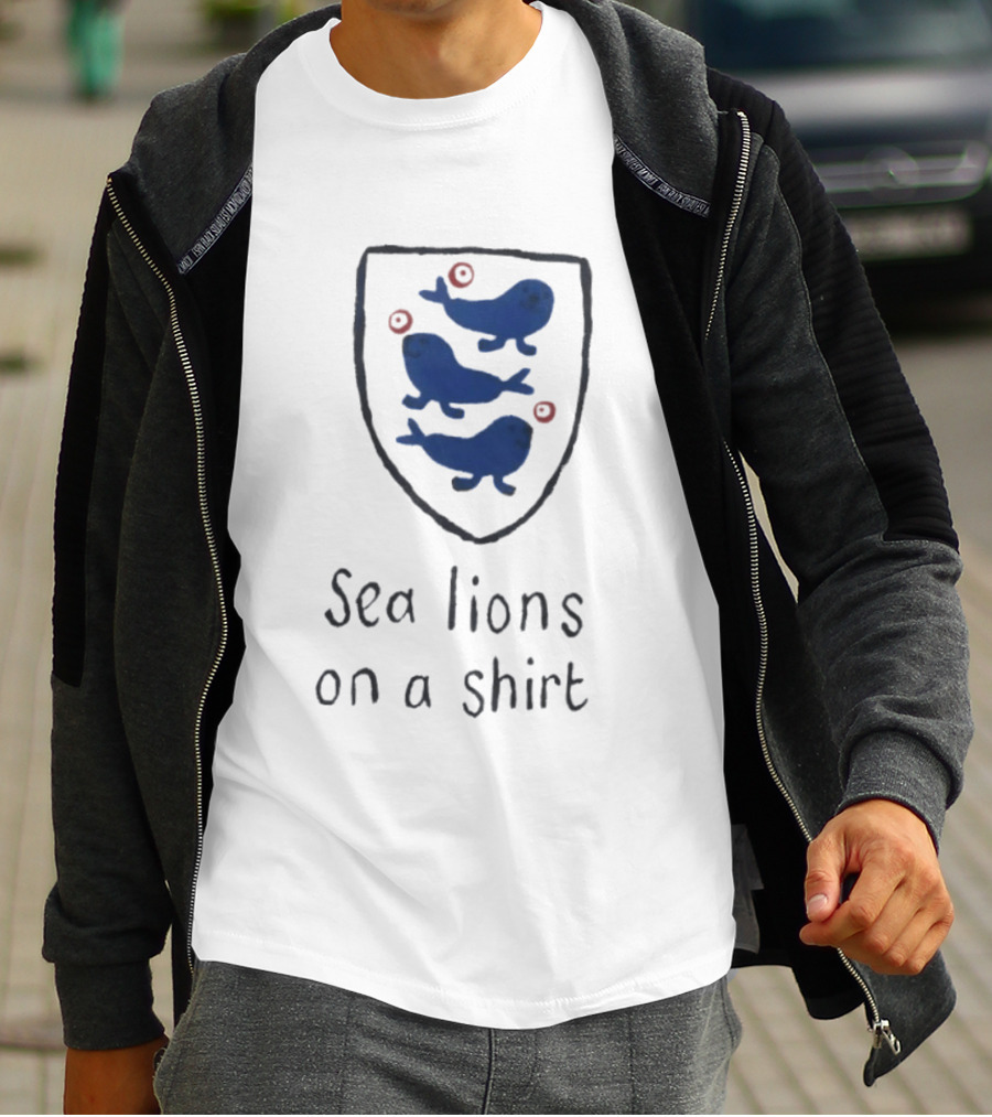 Sea Lions On A Shield Logo England Football Playful T-Shirt