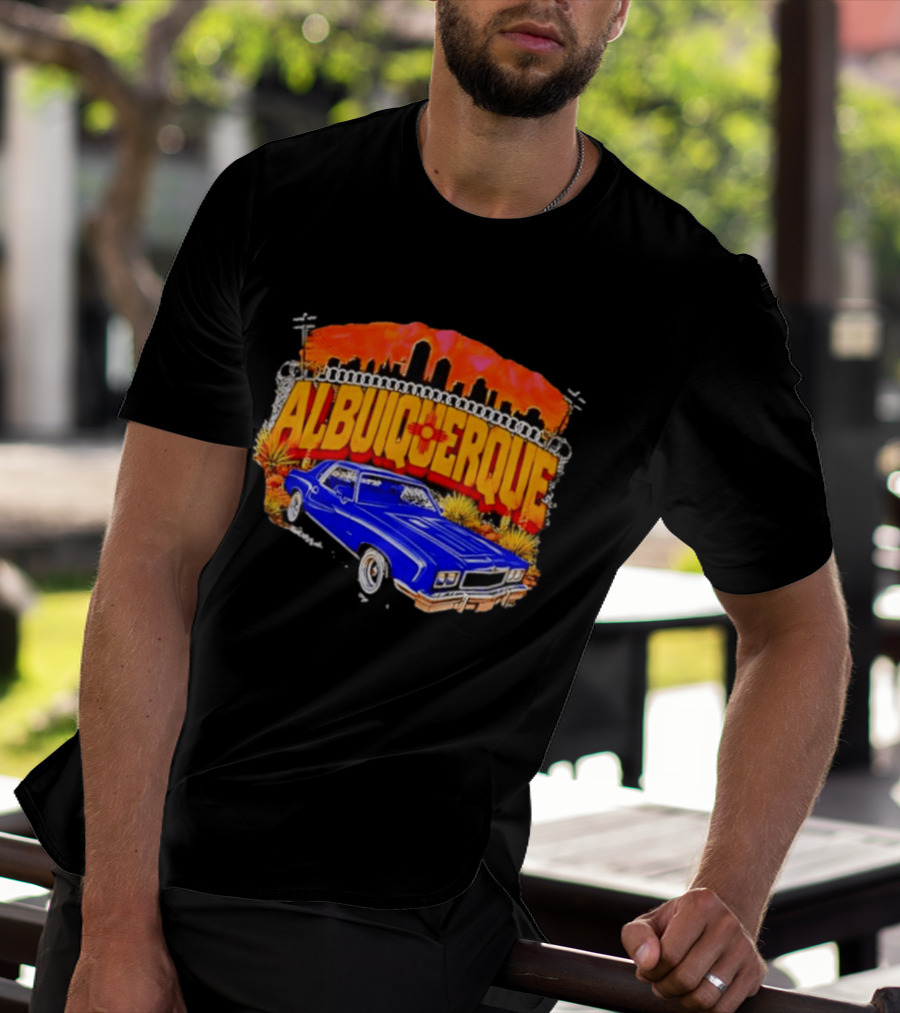 Albuquerque New Mexico Classic Car Skyline Desert Landscape T-Shirt