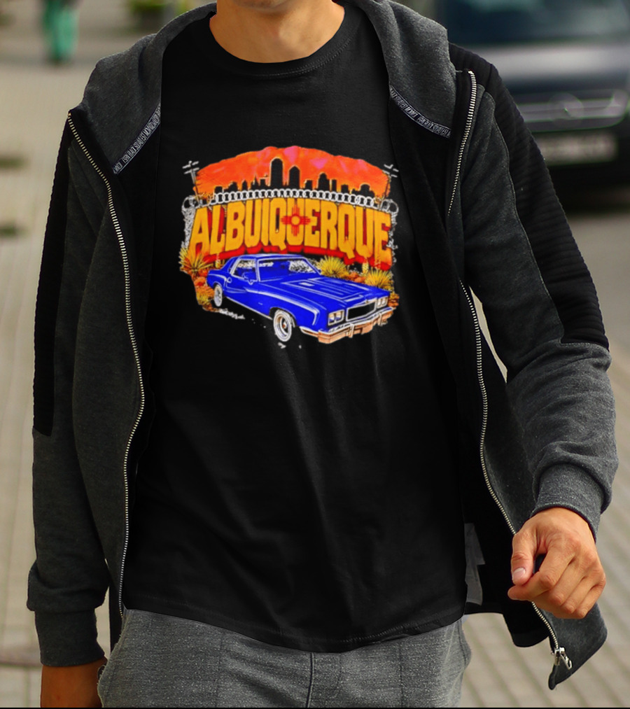 Albuquerque New Mexico Classic Car Skyline Desert Landscape T-Shirt