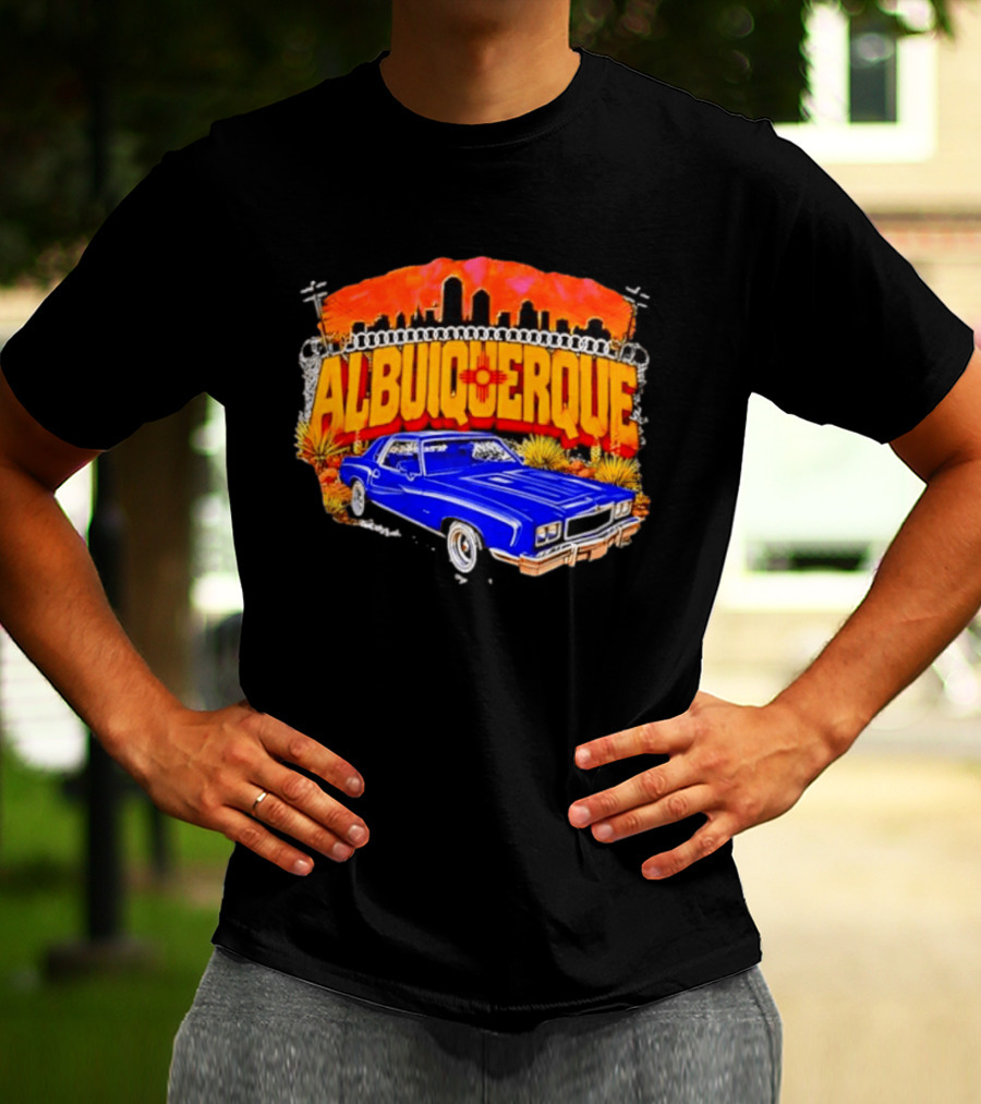 Albuquerque New Mexico Classic Car Skyline Desert Landscape T-Shirt
