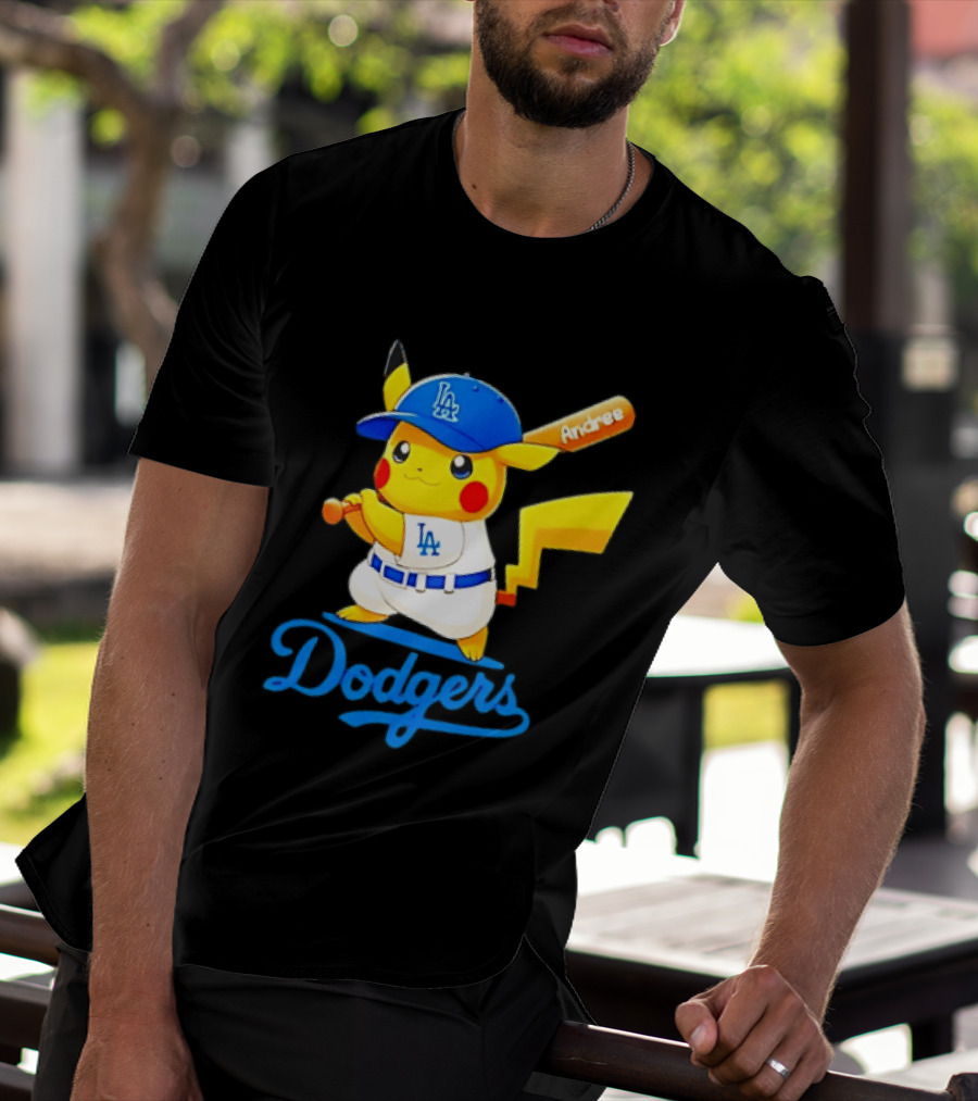 Andree Pikachu Dodgers LA Baseball Batting T-Shirt