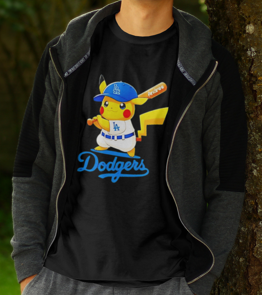 Andree Pikachu Dodgers LA Baseball Batting T-Shirt