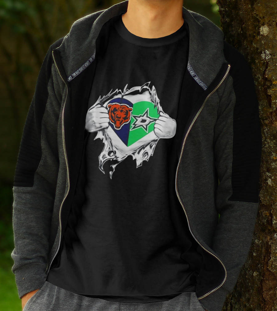 Chicago Bears Dallas Stars Heart Ripping Skin T-Shirt