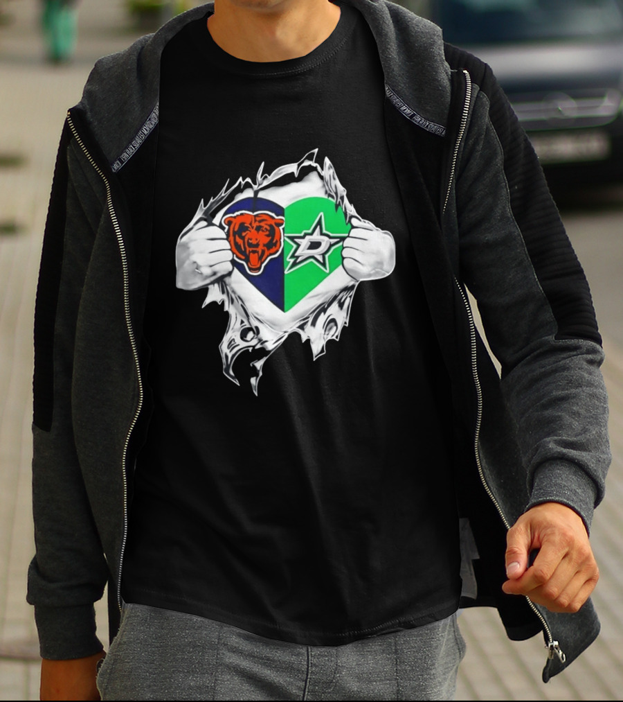 Chicago Bears Dallas Stars Heart Ripping Skin T-Shirt