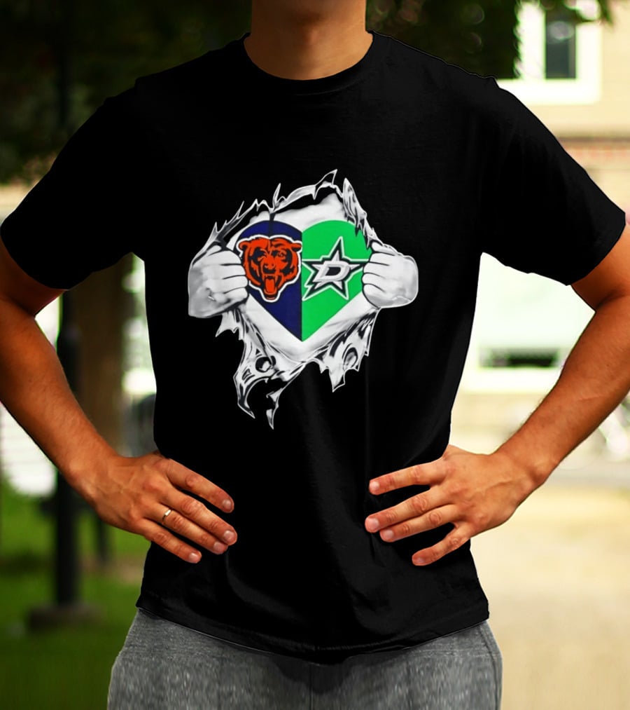 Chicago Bears Dallas Stars Heart Ripping Skin T-Shirt