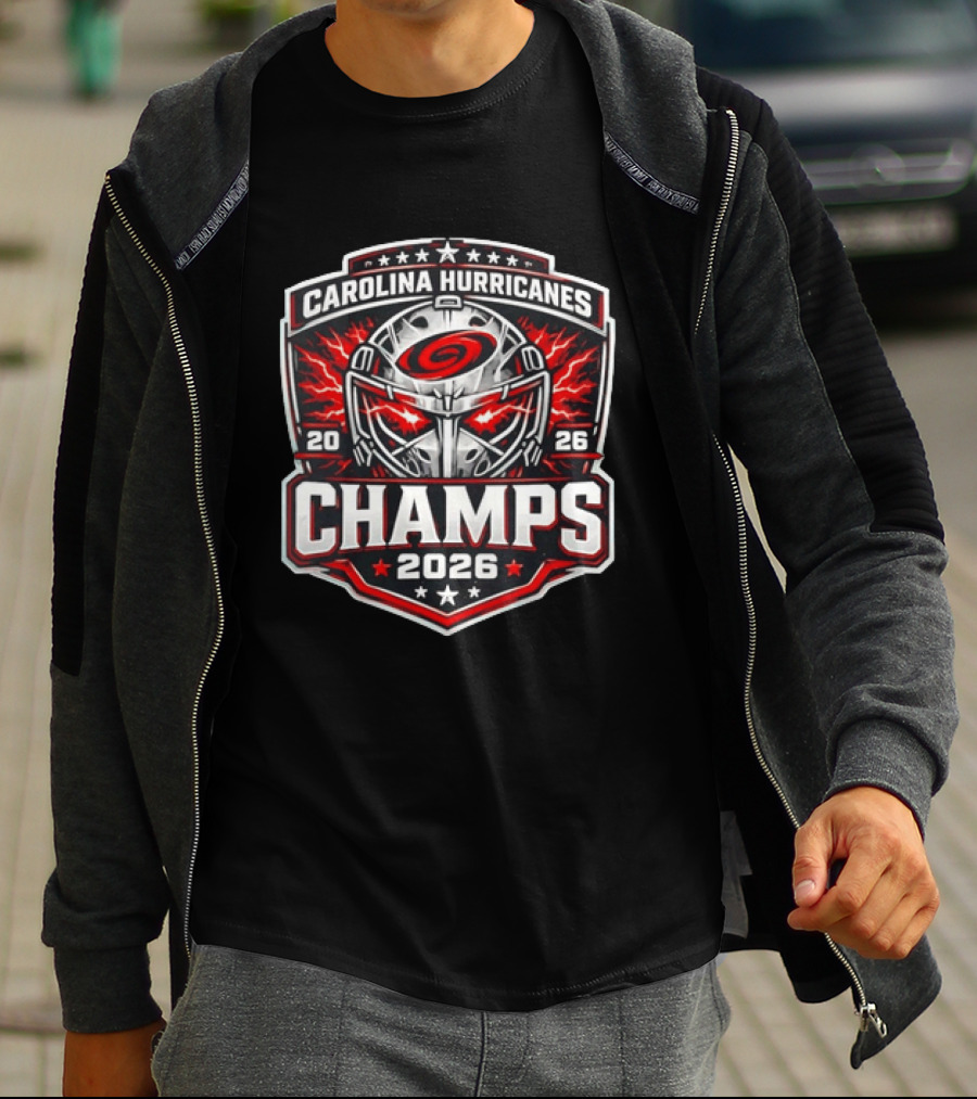 Carolina Hurricanes 2026 Champs Hockey Goalie Helmet T-Shirt