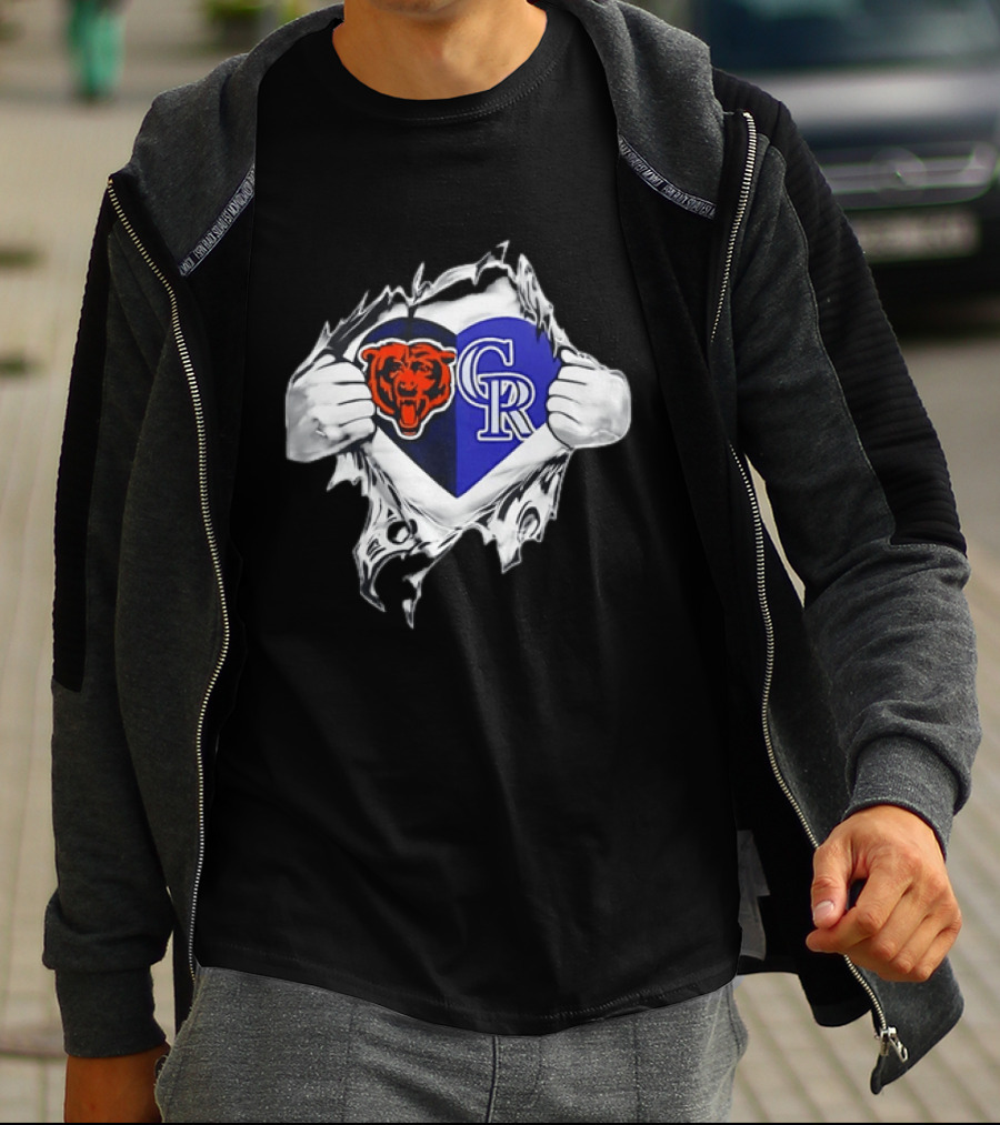 Chicago Bears Colorado Rockies Heart Ripping Open T-Shirt