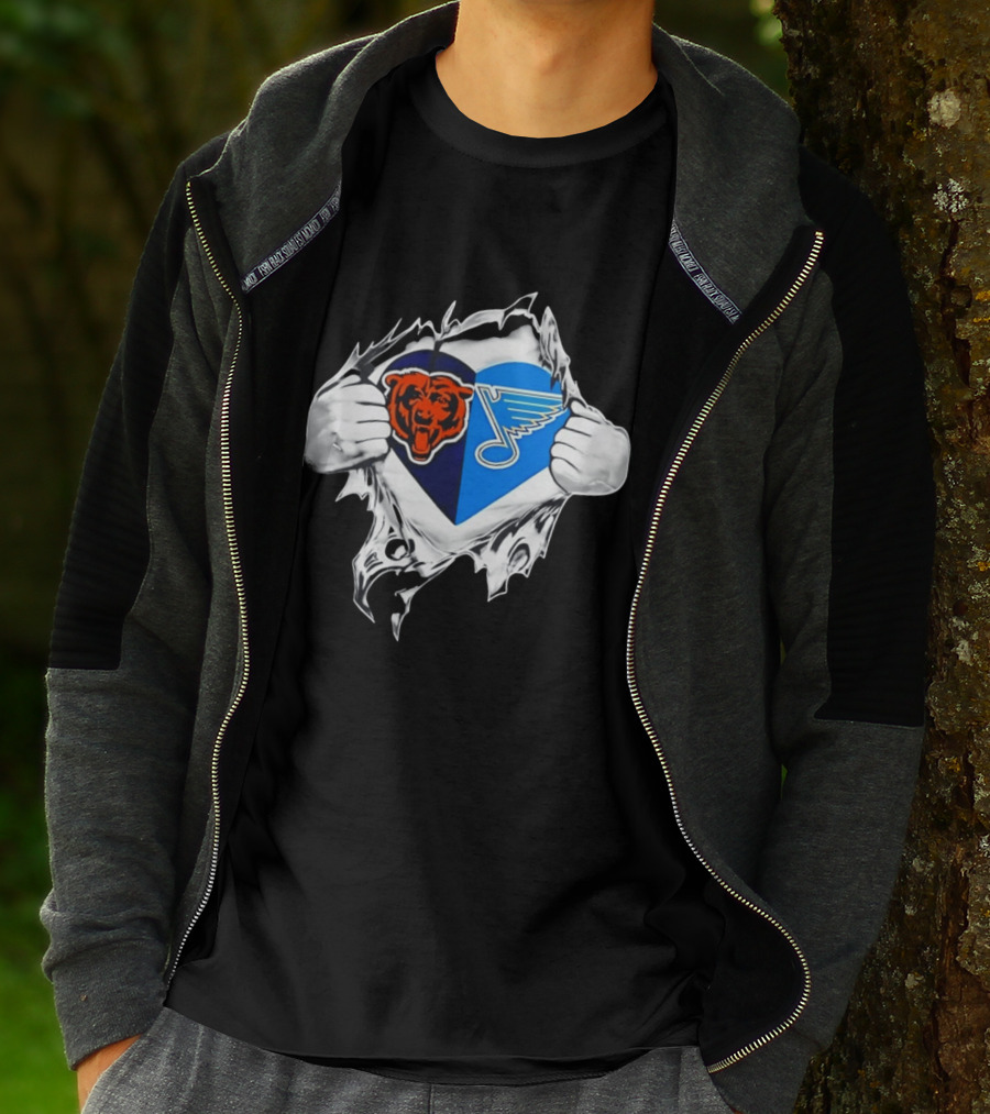 Chicago Bears St Louis Blues Heart Ripping Open Chest Fans Passion Fusion T-Shirt
