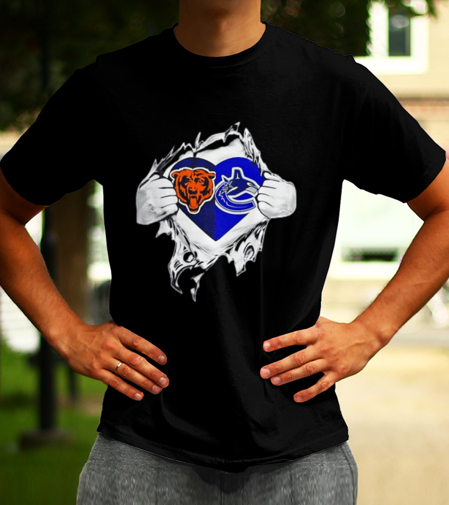 Chicago Bears Vancouver Canucks Heart Ripped Open Chest Sports Fans T-Shirt