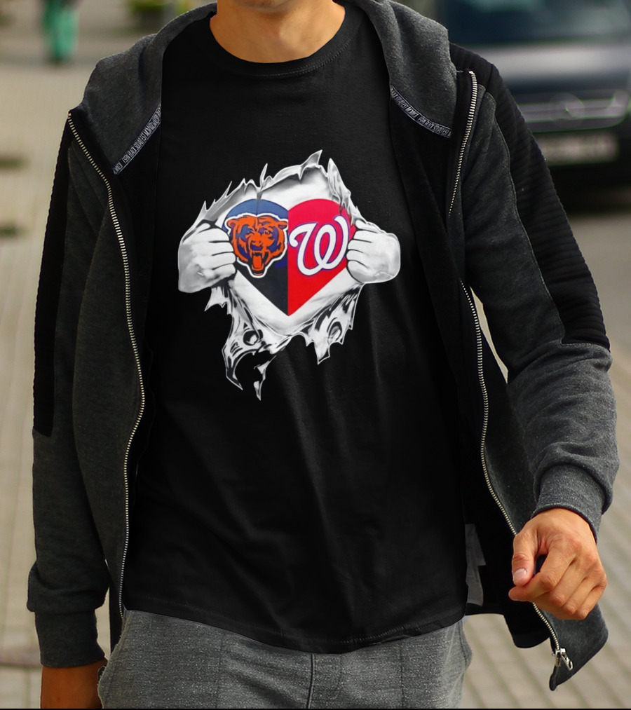 Chicago Bears Washington Nationals Heart Hands Fan Art Image T-Shirt