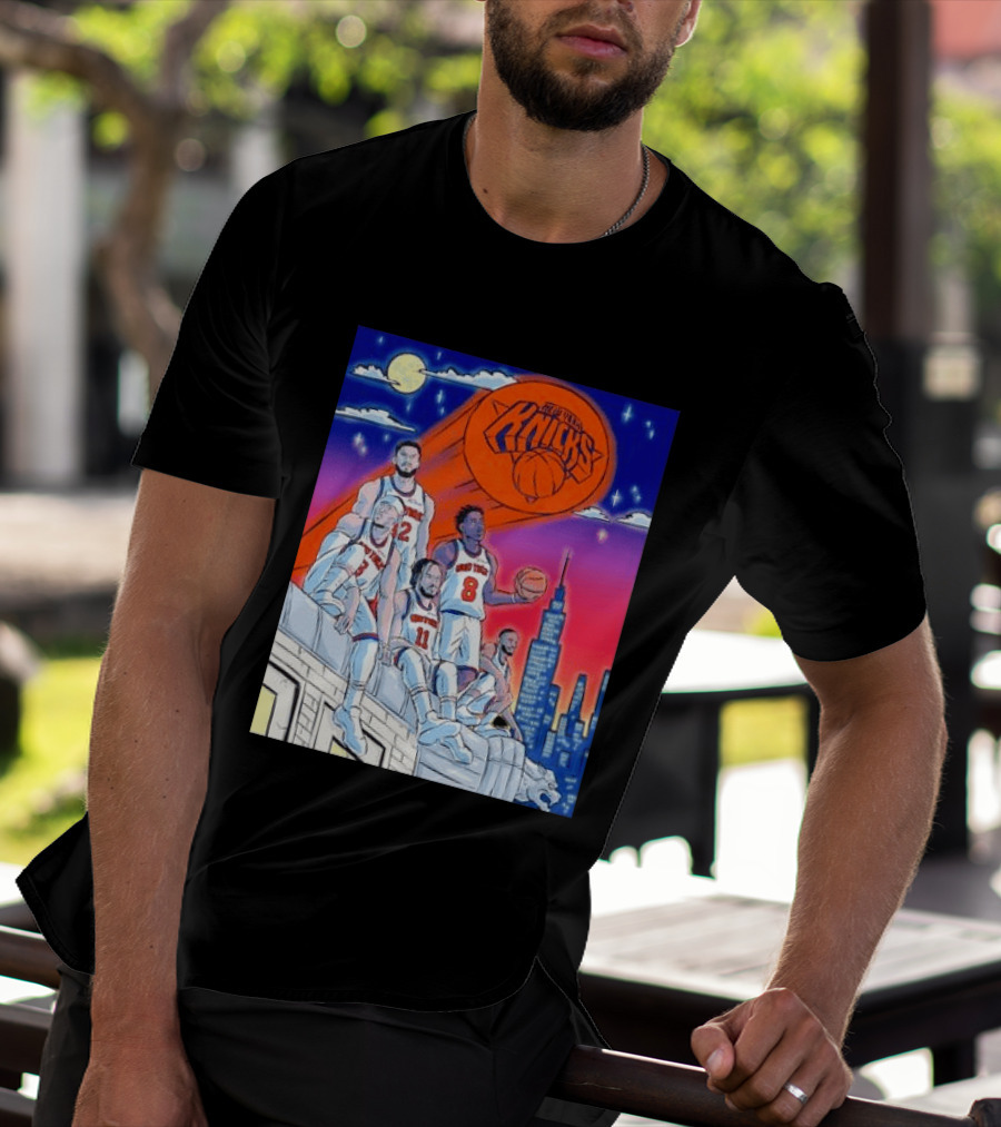 New York Knicks Jalen Brunson Julius Randle Mikal Bridges Basketball City Skyline T-Shirt