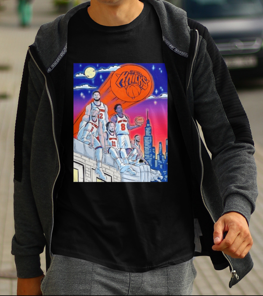 New York Knicks Jalen Brunson Julius Randle Mikal Bridges Basketball City Skyline T-Shirt