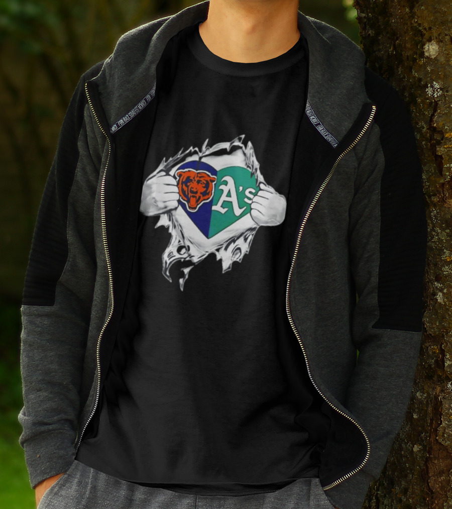 Chicago Bears Heart Oakland A's Fan Blend T-Shirt