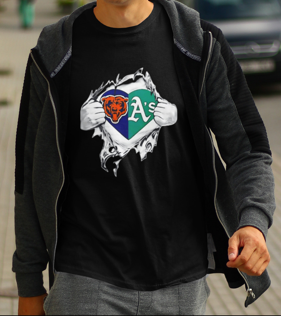 Chicago Bears Heart Oakland A's Fan Blend T-Shirt