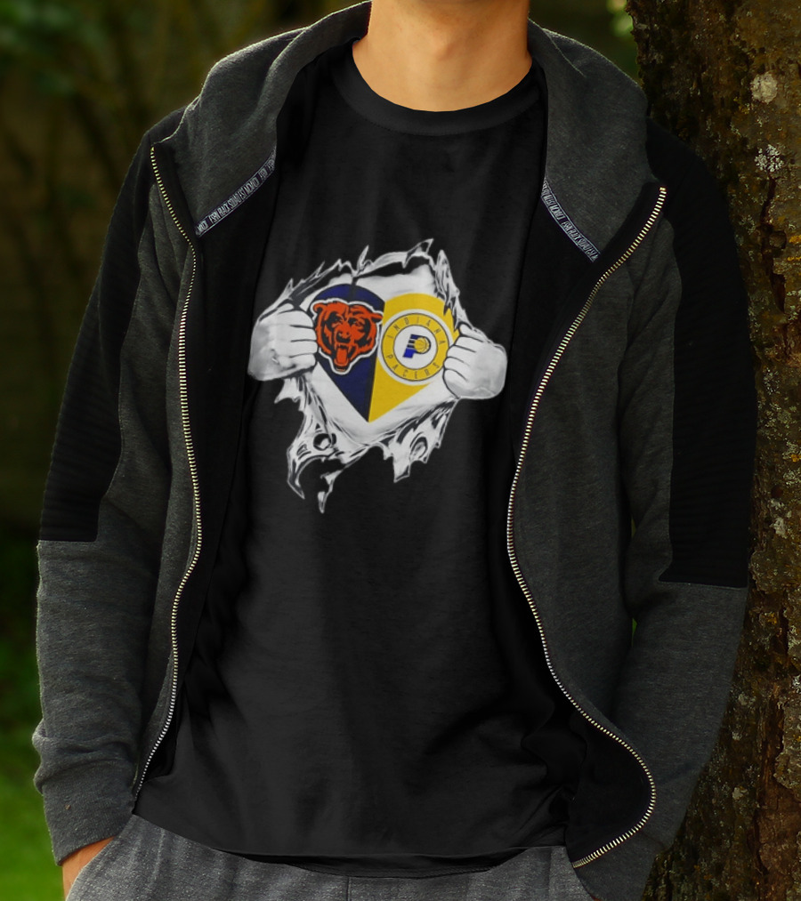 Heart Ripping Open Chicago Bears Indiana Pacers Fans Dual Team Loyalty T-Shirt