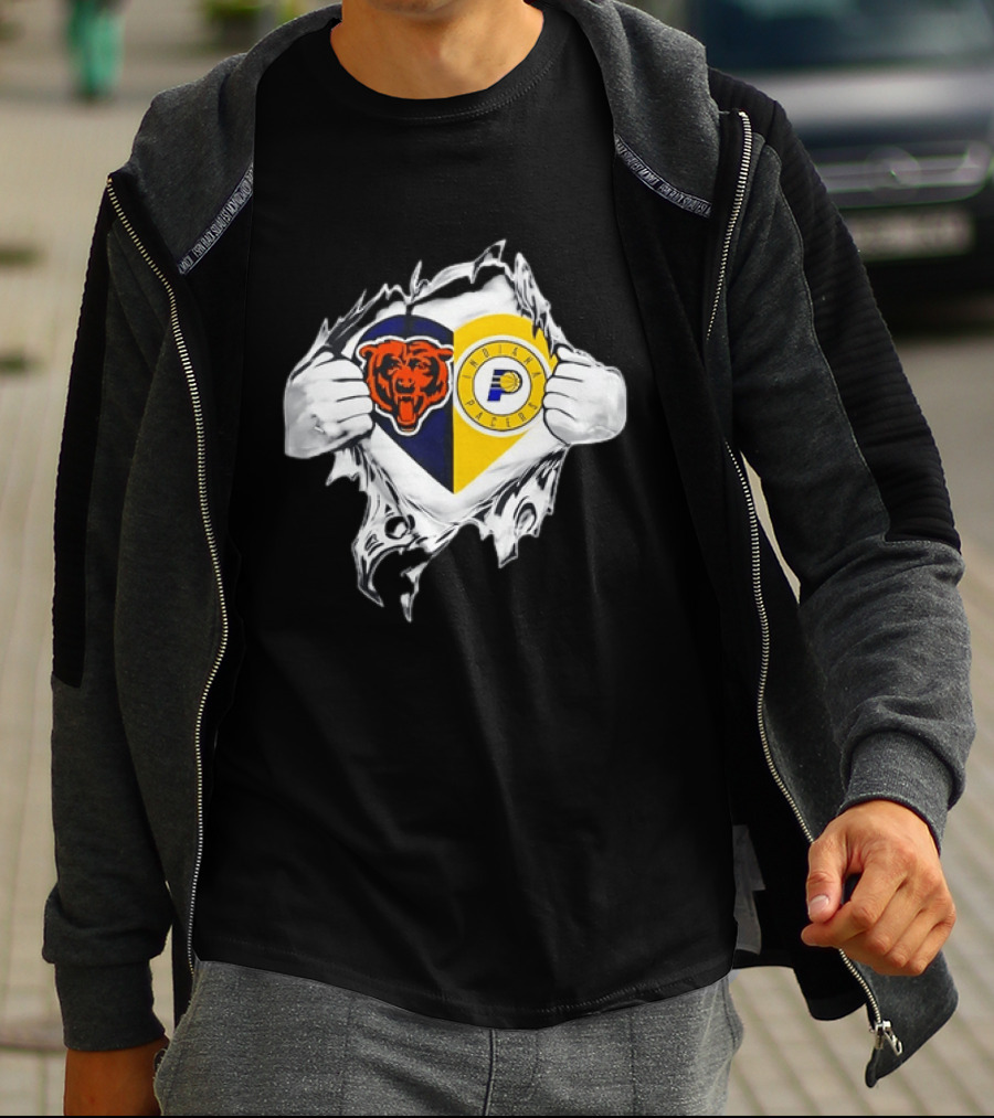 Heart Ripping Open Chicago Bears Indiana Pacers Fans Dual Team Loyalty T-Shirt