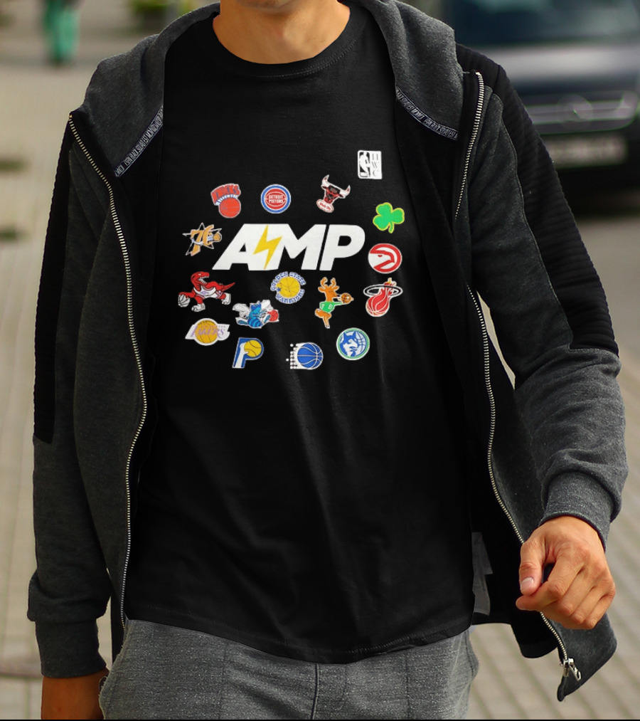 AMP Knicks Pistons Bulls 76ers Warriors Bucks Heat Lakers Hornets Pacers Raptors Mavericks Celtics Hawks T-Shirt
