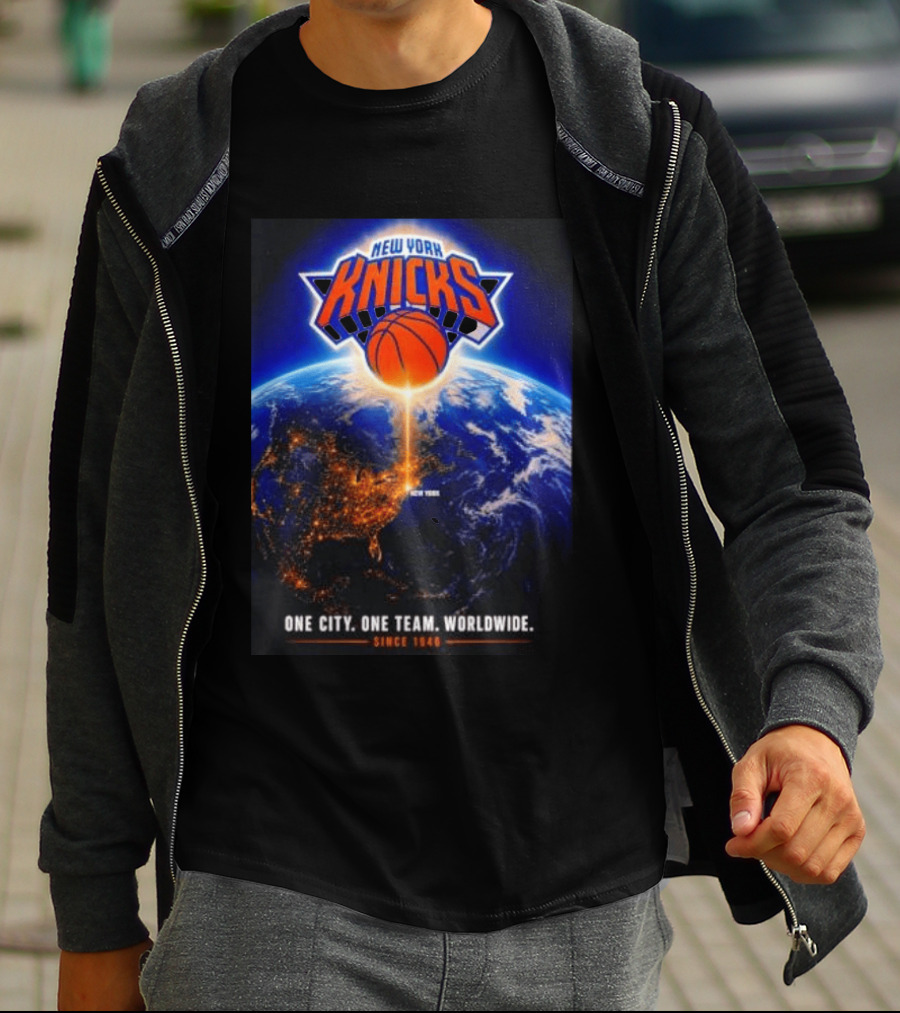 New York Knicks One City One Team Worldwide Since 1946 Earth Basketball T-Shirt