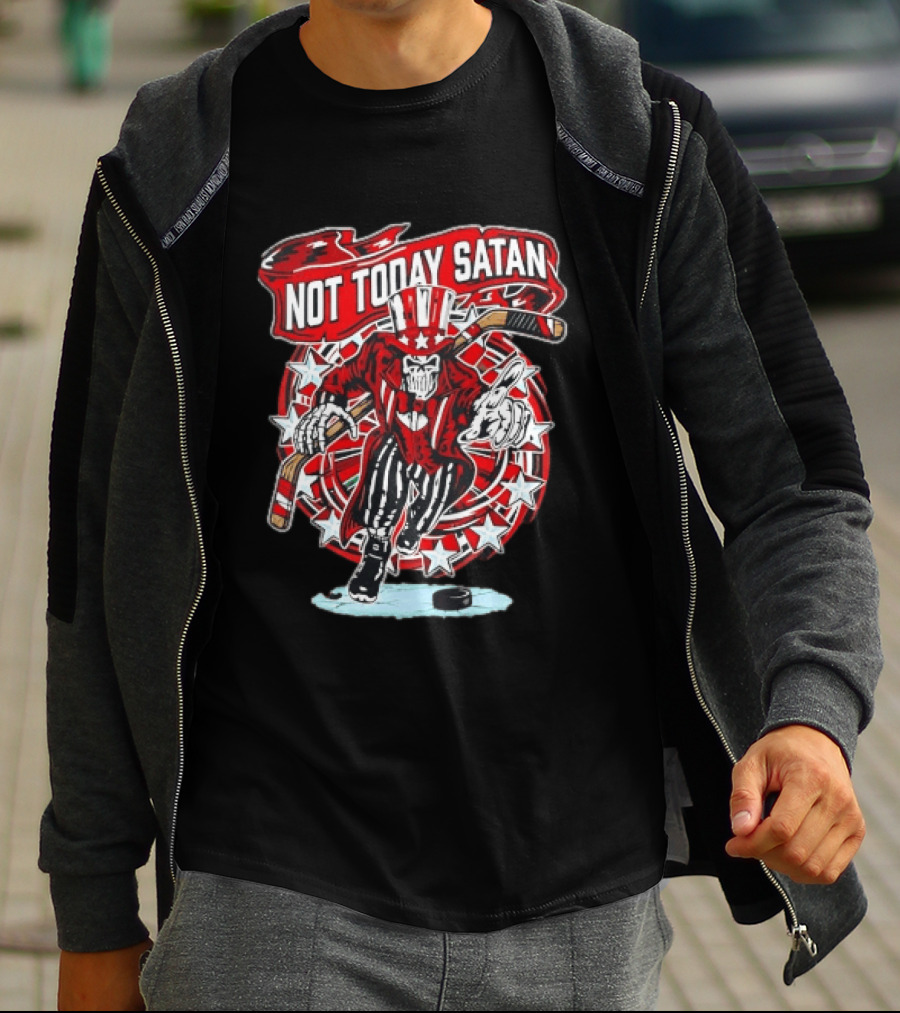 Not Today Satan Uncle Sam Skeleton Ice Hockey Player T-Shirt