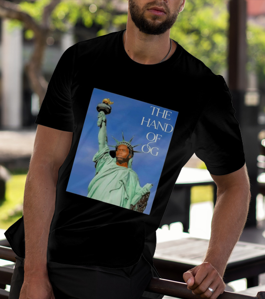 OG Anunoby New York Knicks The Hand Of OG Statue Liberty Fusion T-Shirt