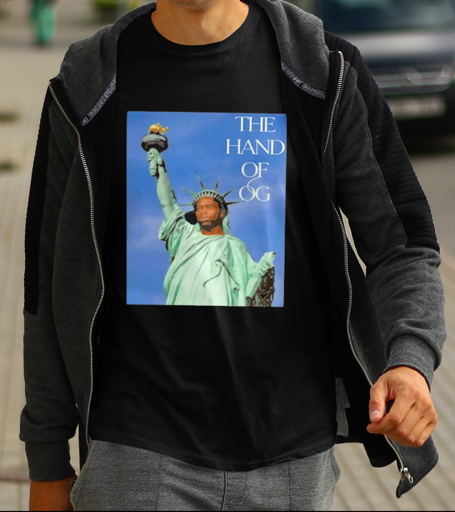 OG Anunoby New York Knicks The Hand Of OG Statue Liberty Fusion T-Shirt