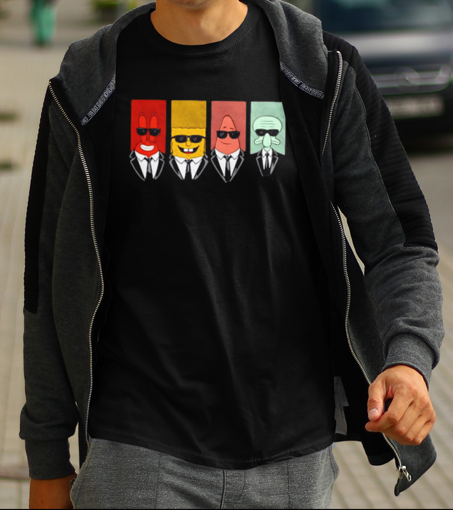 Reservoir Dogs Cartoon Black Suit Sunglasses SpongeBob T-Shirt