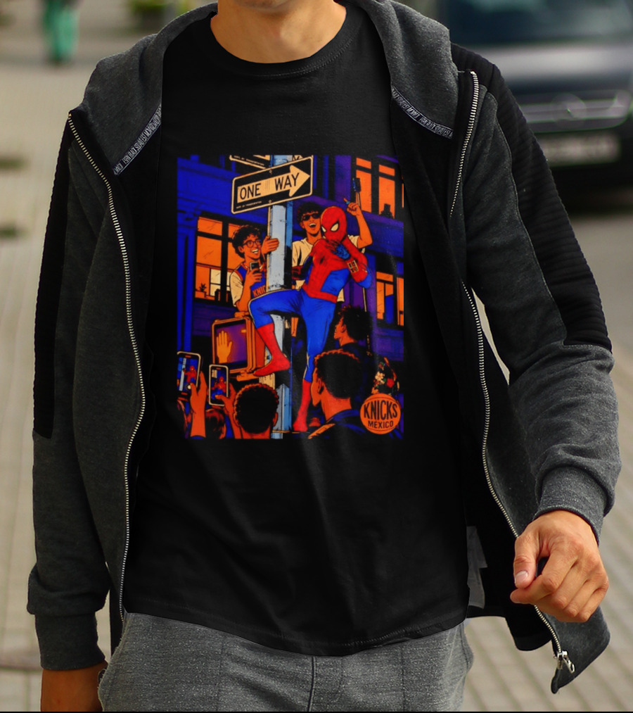 Spider Man One Way New York Knicks Mexico Dept Of Transportation T-Shirt