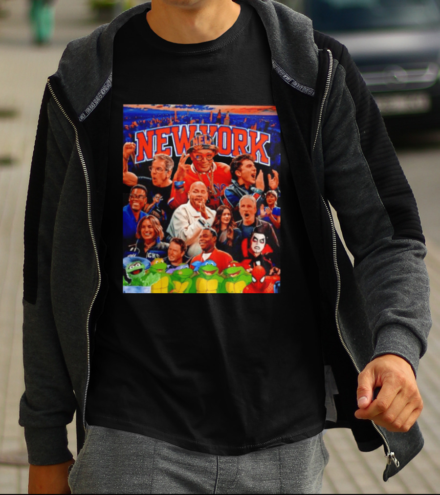 New York Knicks Fans Spike Lee Ben Stiller Timothee Chalamet Chris Rock Featuring Ninja Turtles And Spider Man T-Shirt
