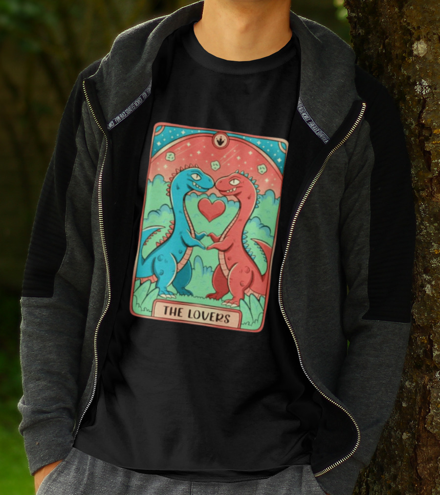 The Lovers Dinosaur Couple Tarot Card Romantic Prehistoric Valentine T-Shirt