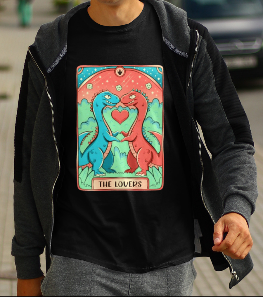 The Lovers Dinosaur Couple Tarot Card Romantic Prehistoric Valentine T-Shirt