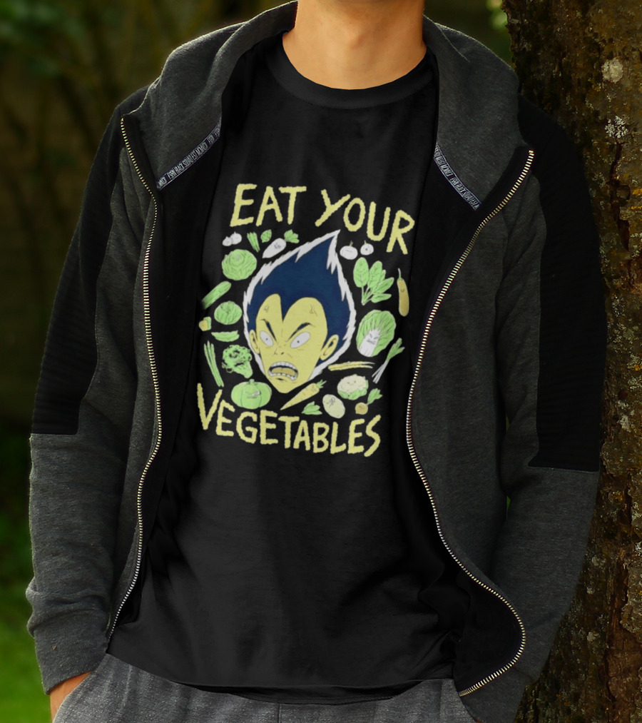Vegeta Dragon Ball Z Eat Your Vegetables Anime Character Surrounded By Vegetables T-Shirt