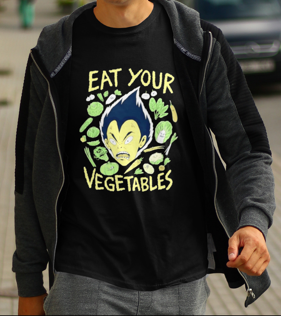 Vegeta Dragon Ball Z Eat Your Vegetables Anime Character Surrounded By Vegetables T-Shirt