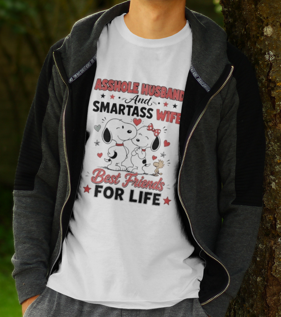 Asshole Husband Smartass Wife Best Friends For Life Peanuts Snoopy Woodstock Kissing T-Shirt